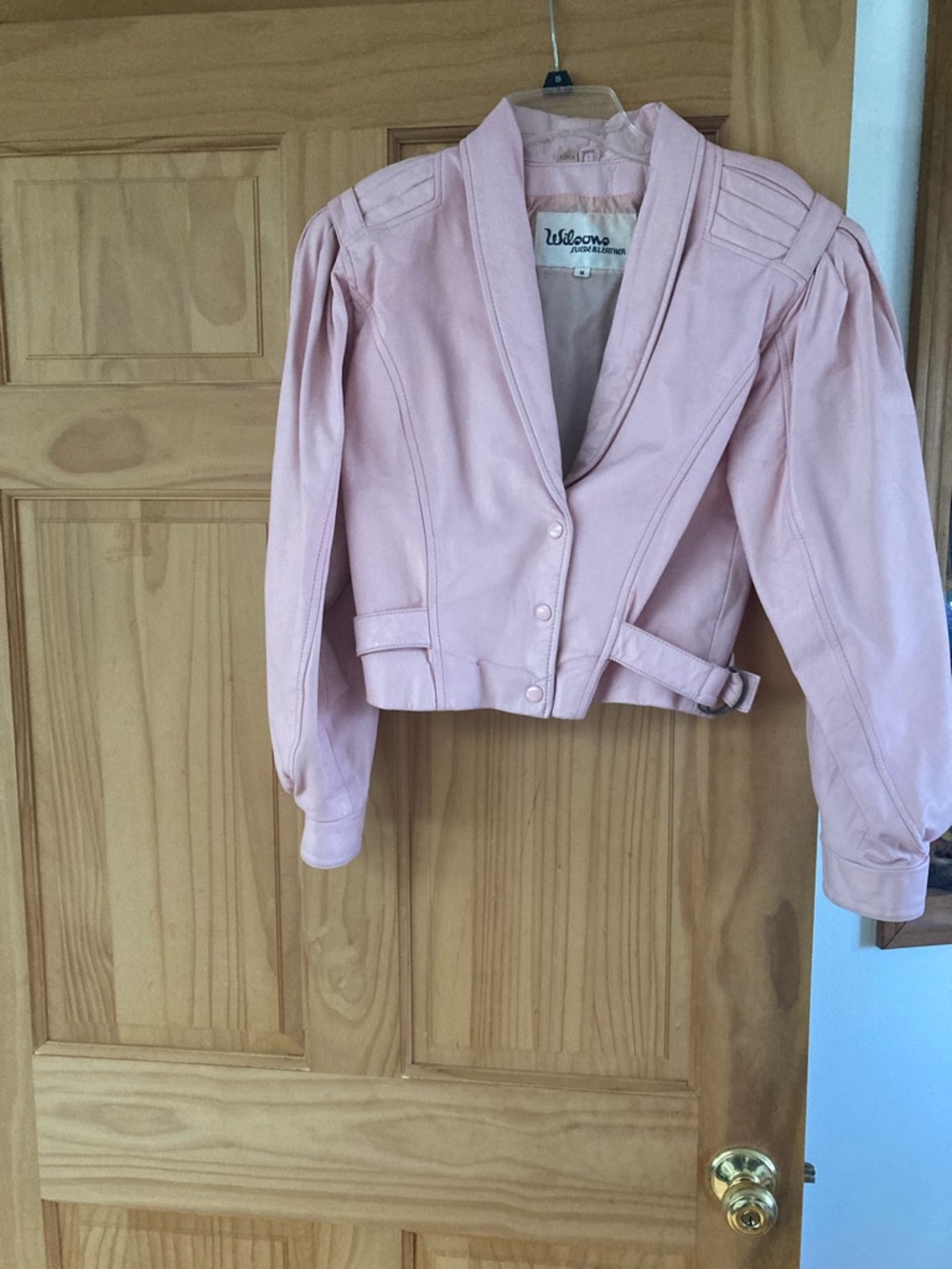 Wilsons Leather Light Pink Cropped Leather Jacket